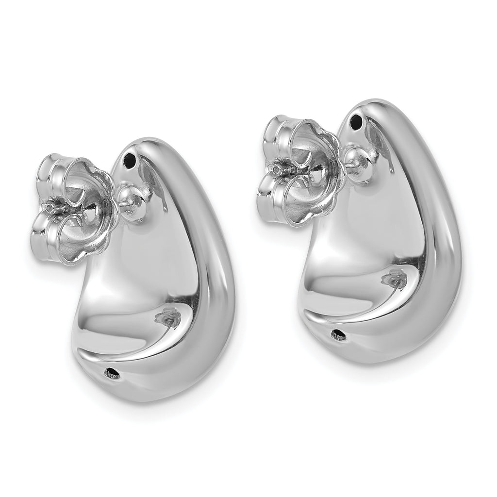 Sterling Silver RH-plat Polished Puff Teardrop Post Earrings