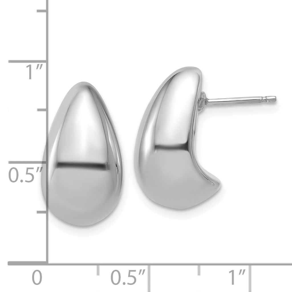Sterling Silver RH-plat Polished Puff Teardrop Post Earrings