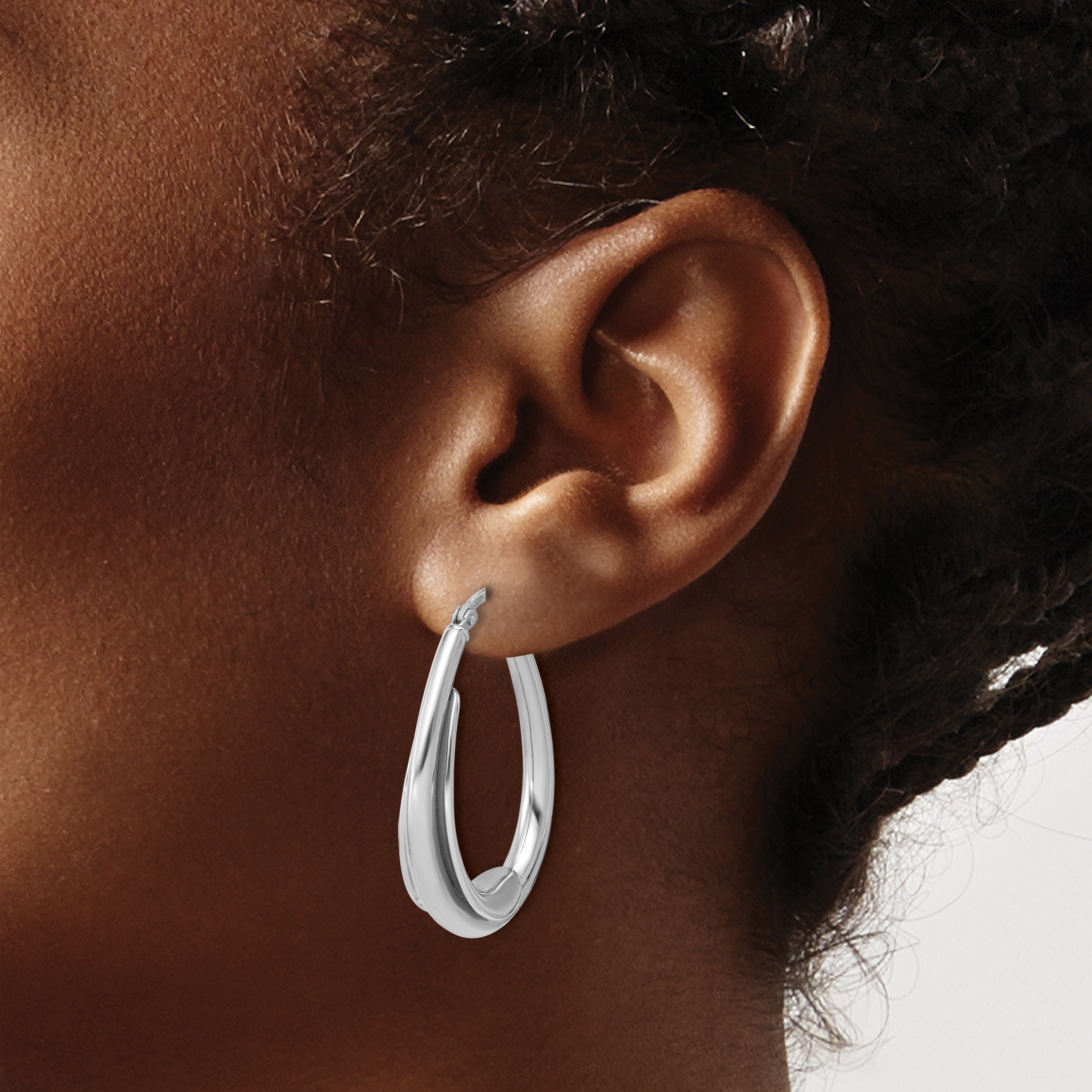 Sterling Silver RH-plated Polished Fancy Oval Hoop Earrings