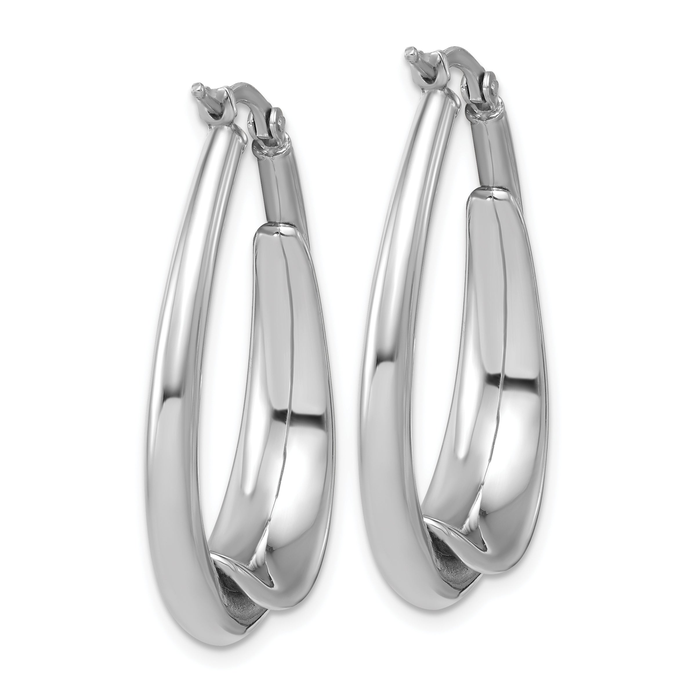 Sterling Silver RH-plated Polished Fancy Oval Hoop Earrings