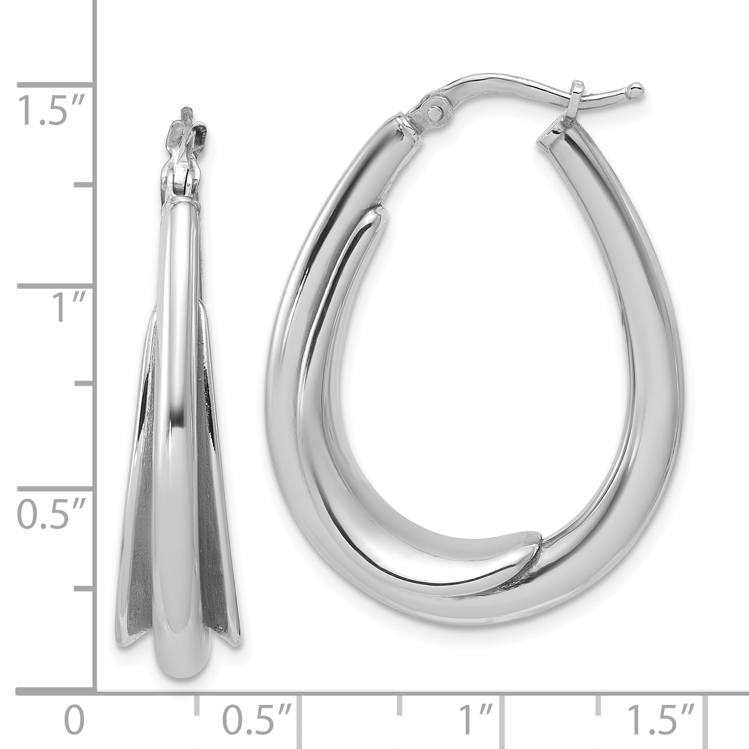 Sterling Silver RH-plated Polished Fancy Oval Hoop Earrings