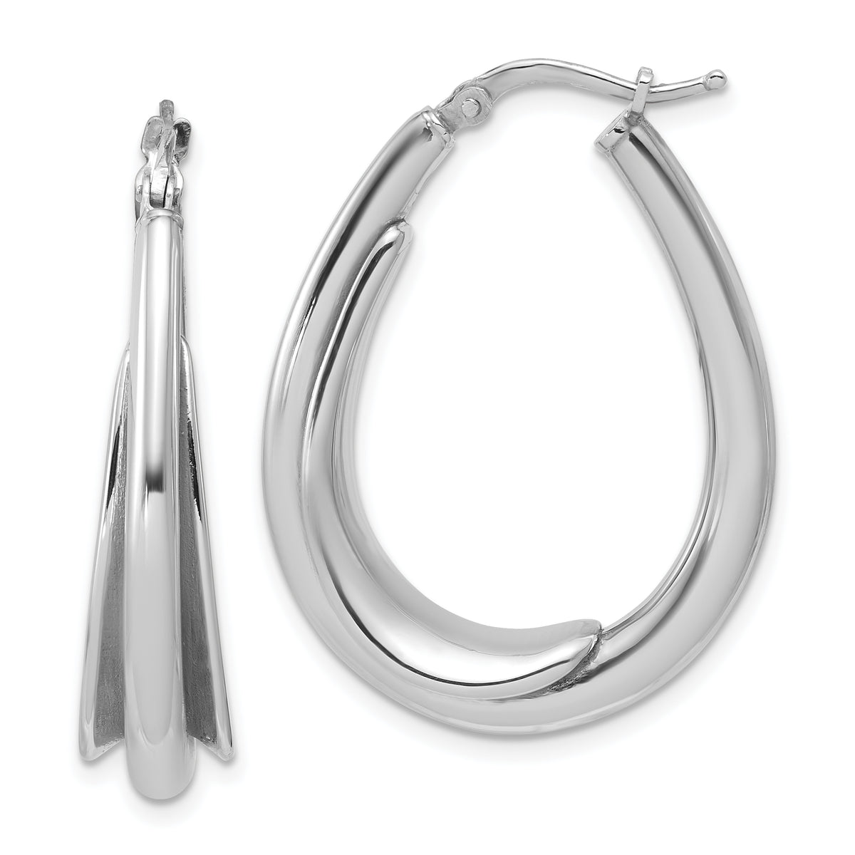 Sterling Silver RH-plated Polished Fancy Oval Hoop Earrings