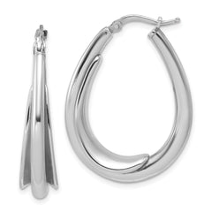 Sterling Silver RH-plated Polished Fancy Oval Hoop Earrings