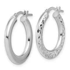 Sterling Silver RH-plated Polished / Dia-cut Hoop Earrings