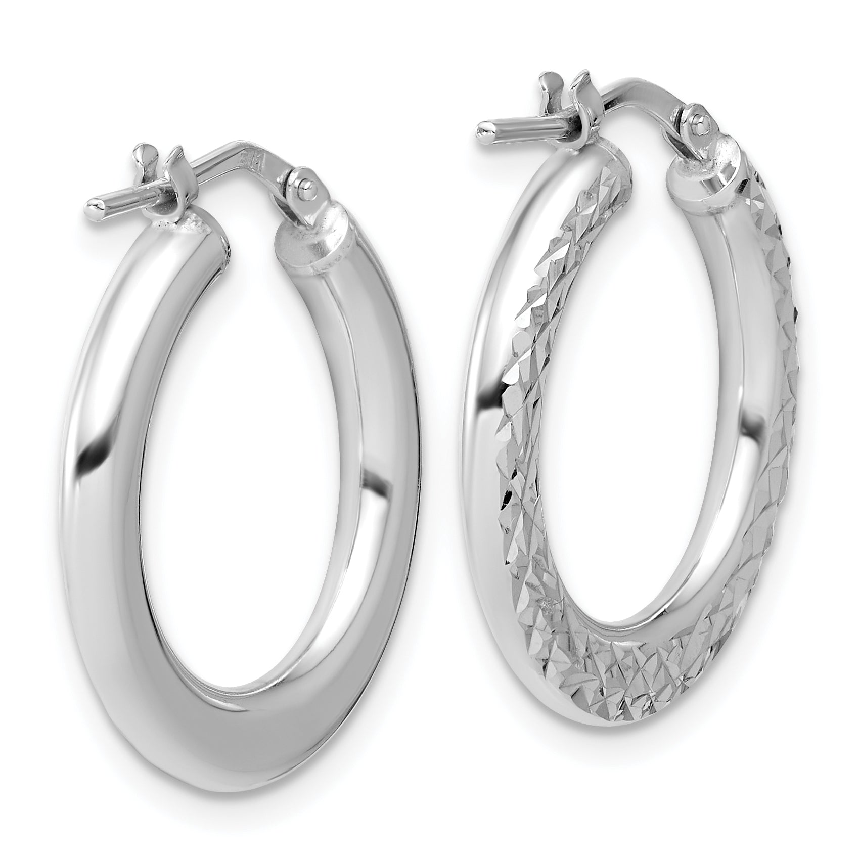 Sterling Silver RH-plated Polished / Dia-cut Hoop Earrings
