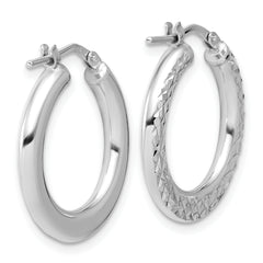 Sterling Silver RH-plated Polished / Dia-cut Hoop Earrings