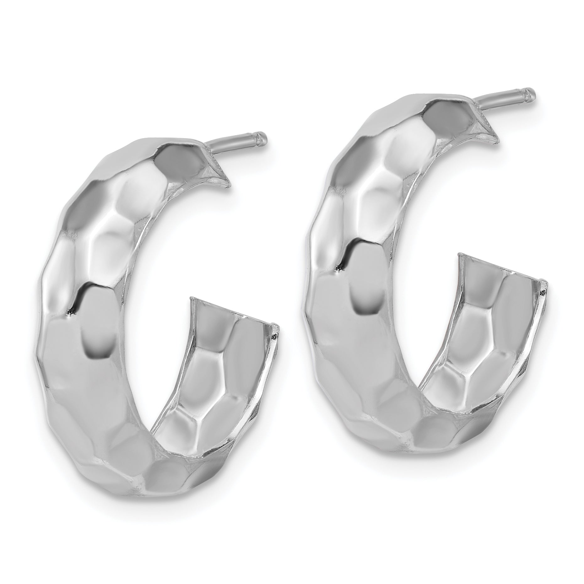 Sterling Silver RH-plat Polish Textured Post J-Hoop Earrings Secondary image