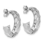 Sterling Silver RH-plat Polish Textured Post J-Hoop Earrings