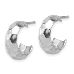Sterling Silver RH-plat Polish Textured Post J-Hoop Earrings