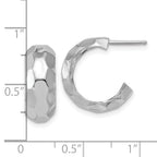 Sterling Silver RH-plat Polish Textured Post J-Hoop Earrings