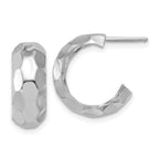Sterling Silver RH-plat Polish Textured Post J-Hoop Earrings