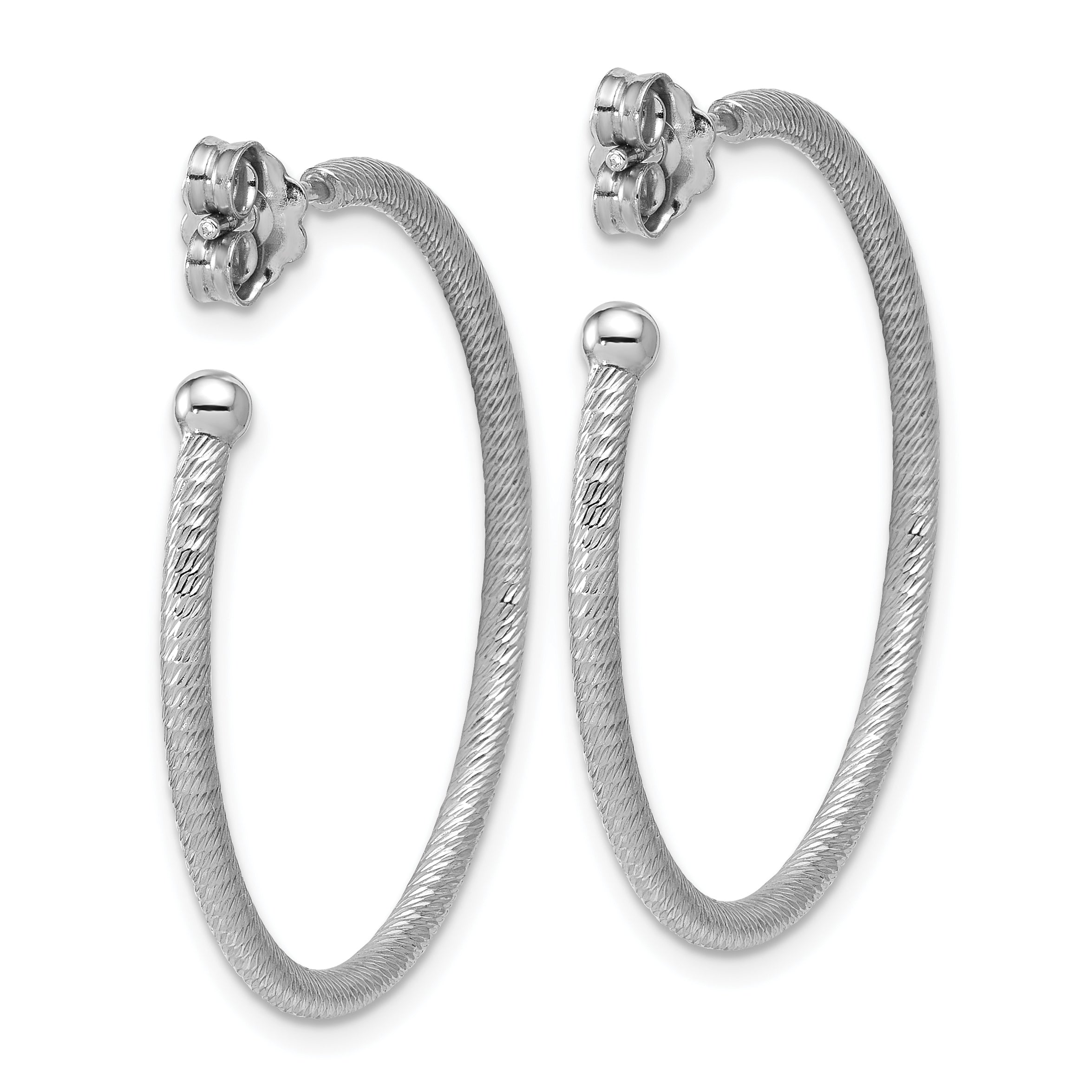 SS RH-plated Diamond-cut 33x2mm Post C-Hoop Earrings