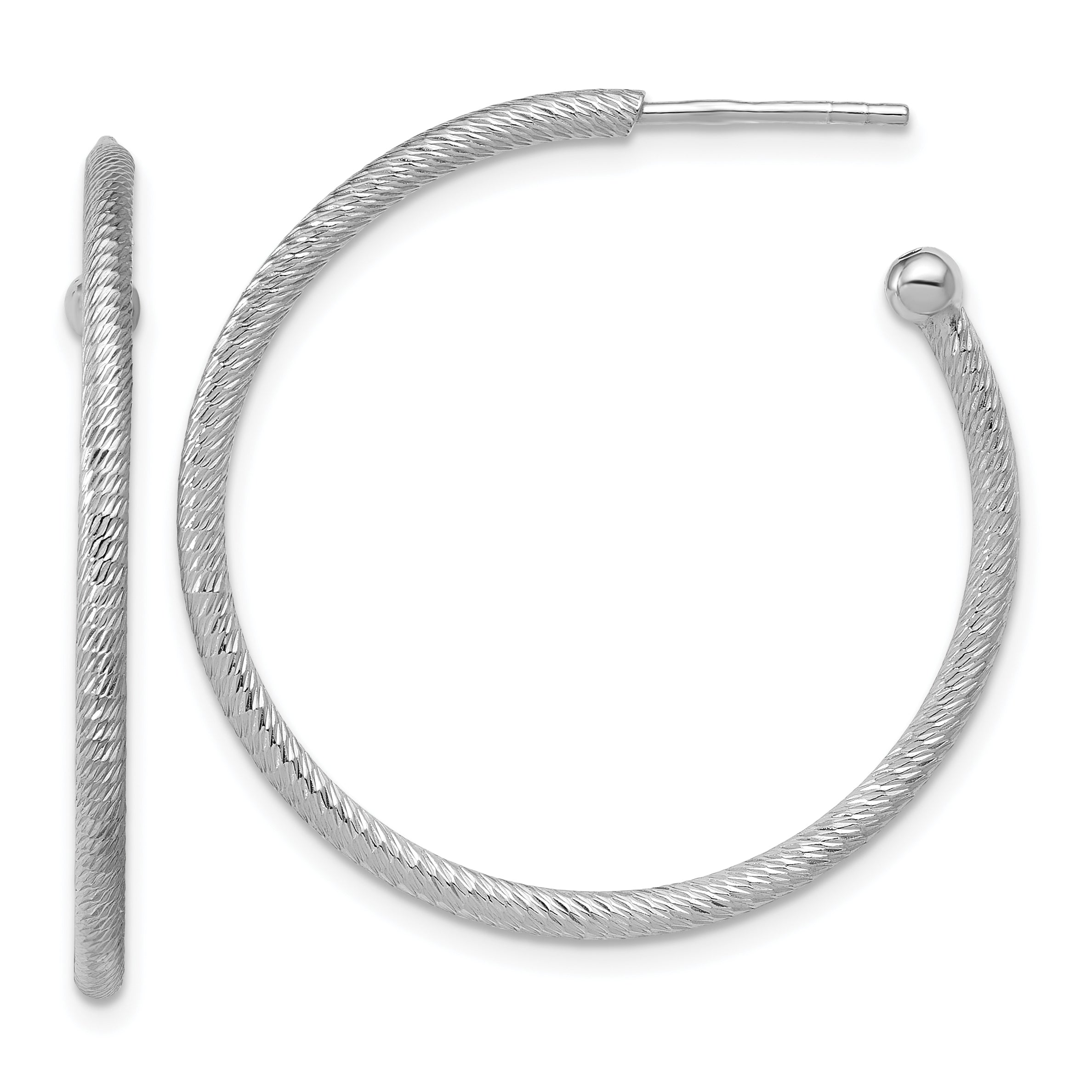 SS RH-plated Diamond-cut 33x2mm Post C-Hoop Earrings Main image