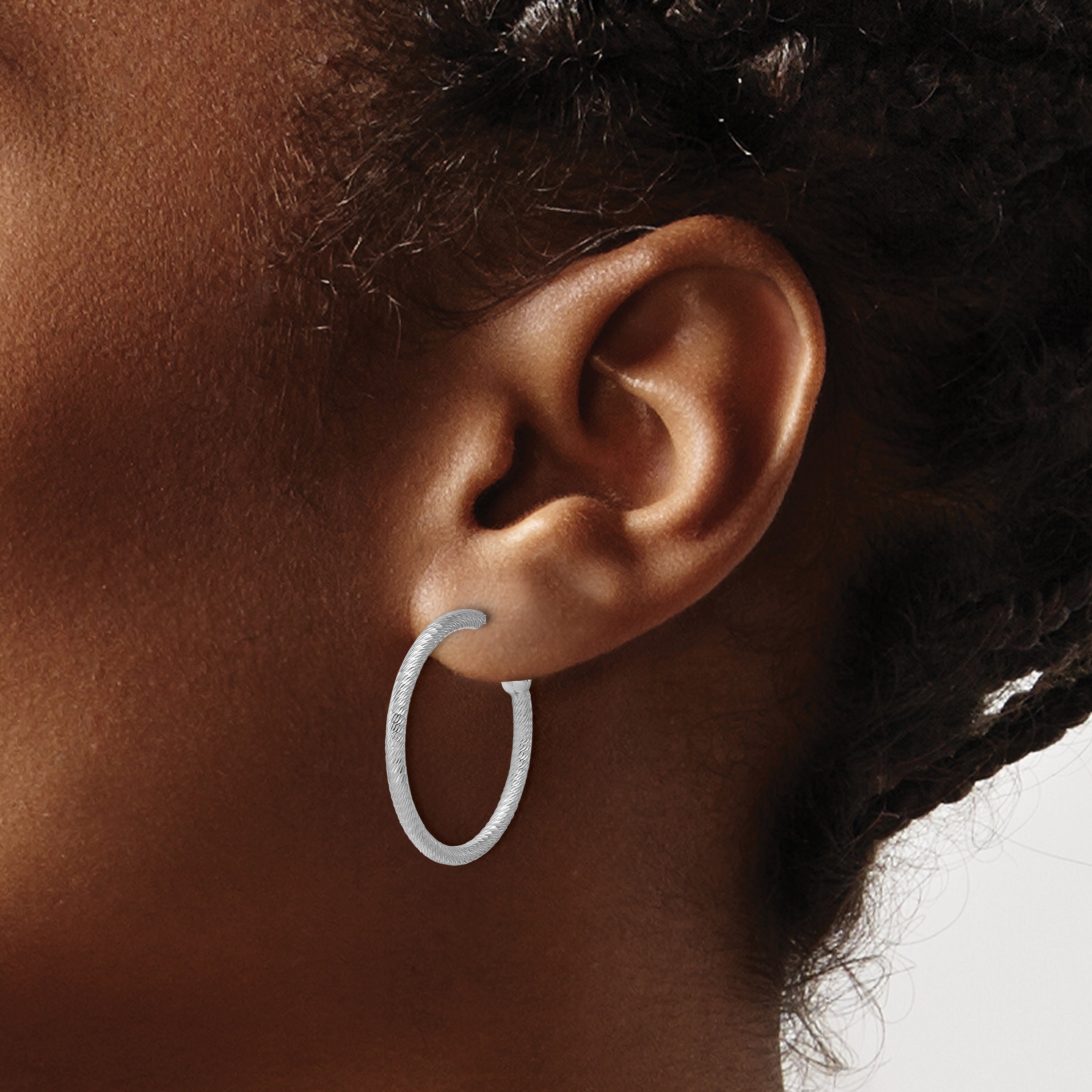 SS RH-plated Diamond-cut 25x2mm Post C-Hoop Earrings