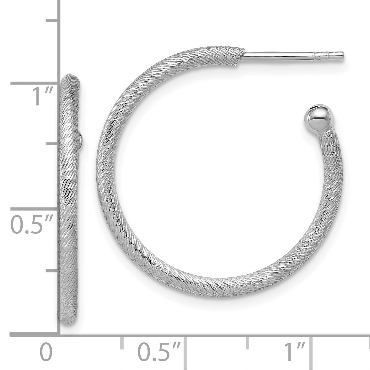 SS RH-plated Diamond-cut 25x2mm Post C-Hoop Earrings