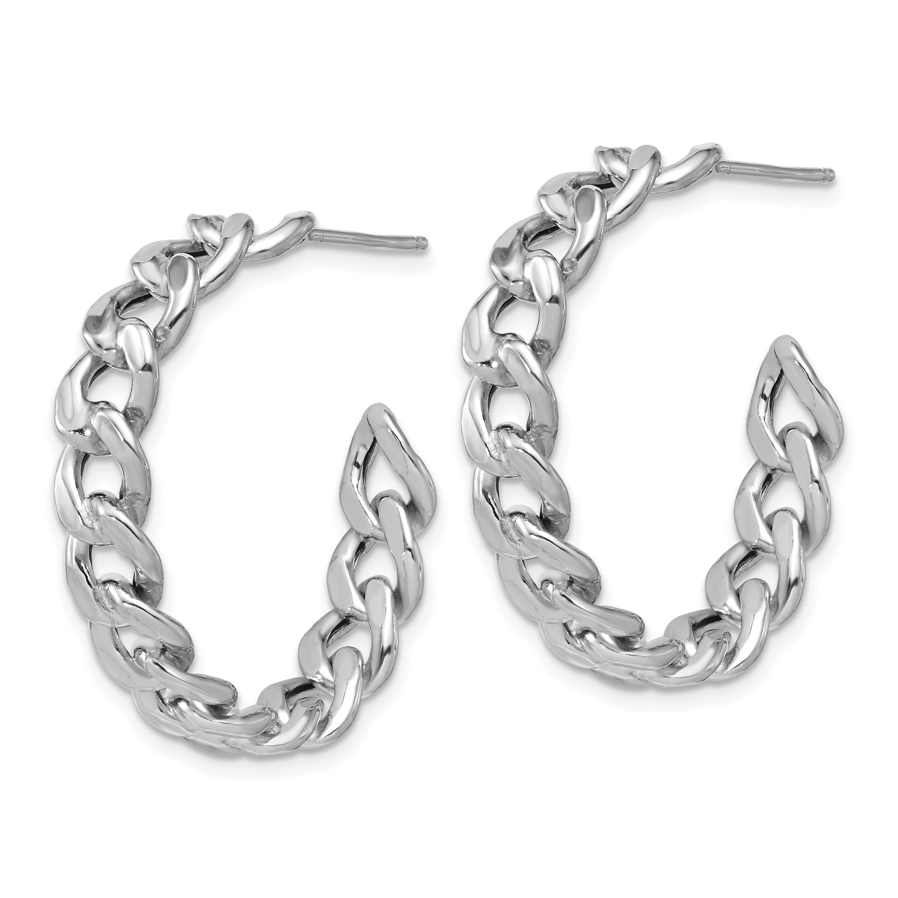 SS RH-pltd Polished 34x6.5mm Curb Link Post C-Hoop Earrings Secondary image