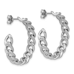 SS RH-pltd Polished 34x6.5mm Curb Link Post C-Hoop Earrings