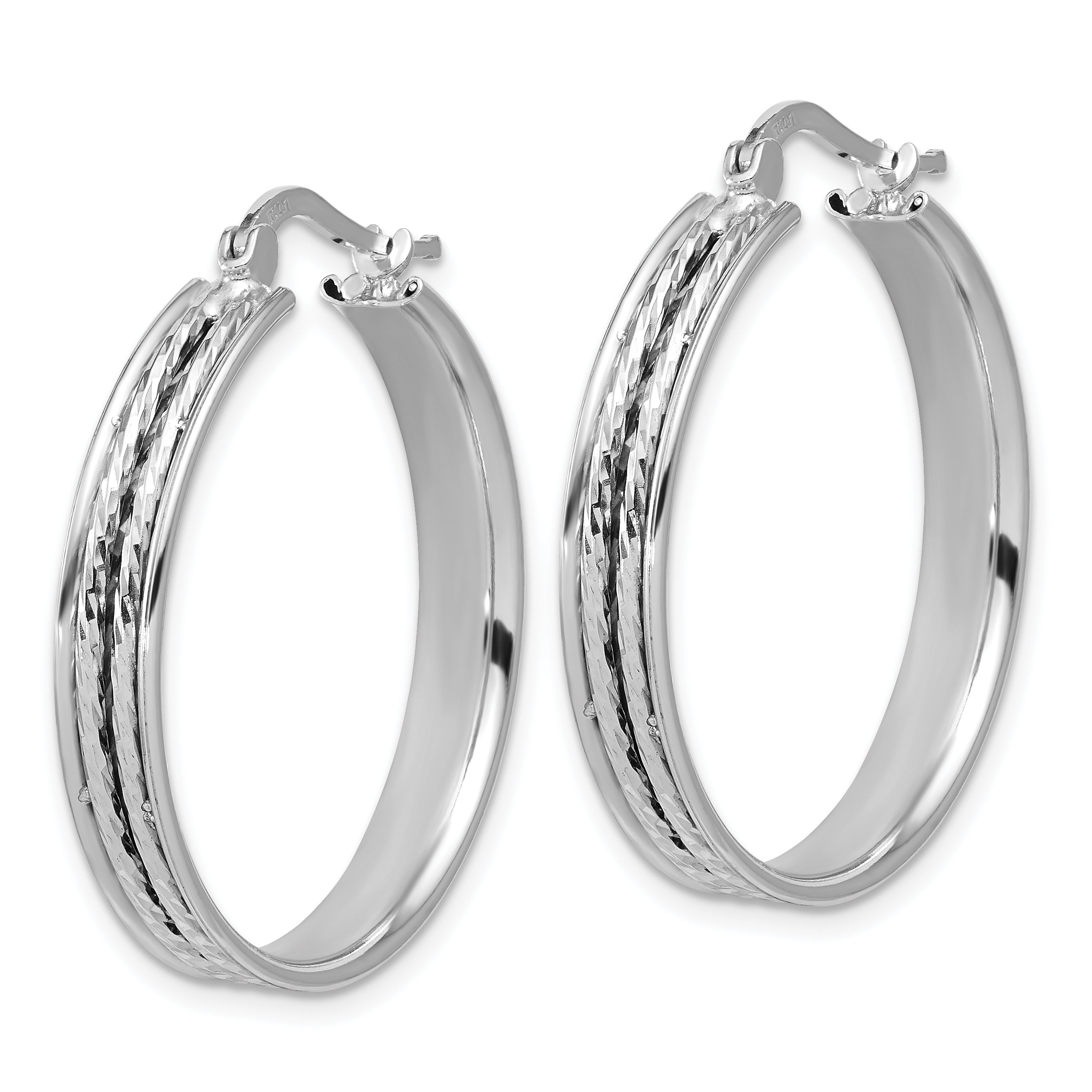 SS RH-plated Polished and D/C 31x5mm Round Hoop Earrings Secondary image