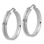 SS RH-plated Polished and D/C 31x5mm Round Hoop Earrings