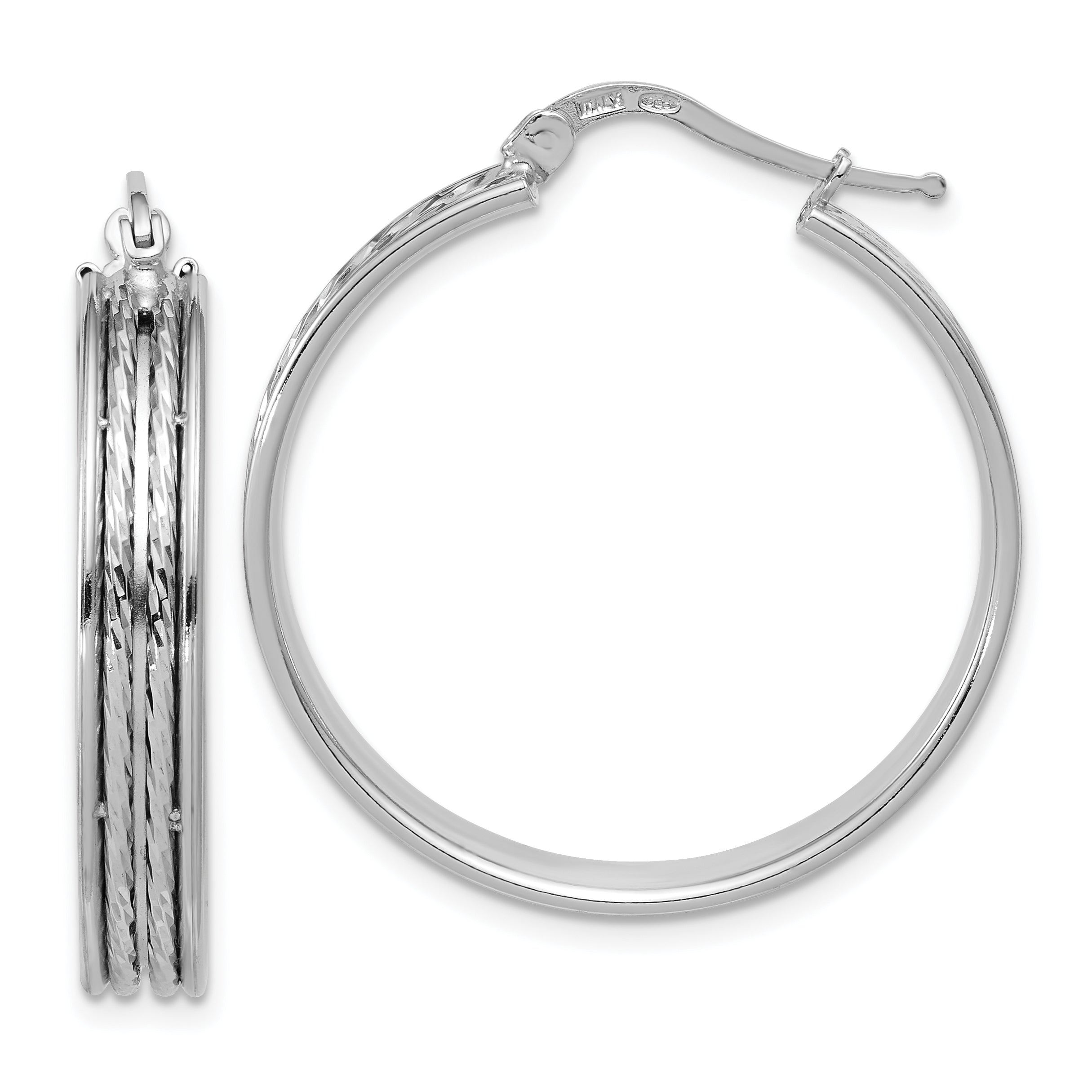 SS RH-plated Polished and D/C 31x5mm Round Hoop Earrings Main image