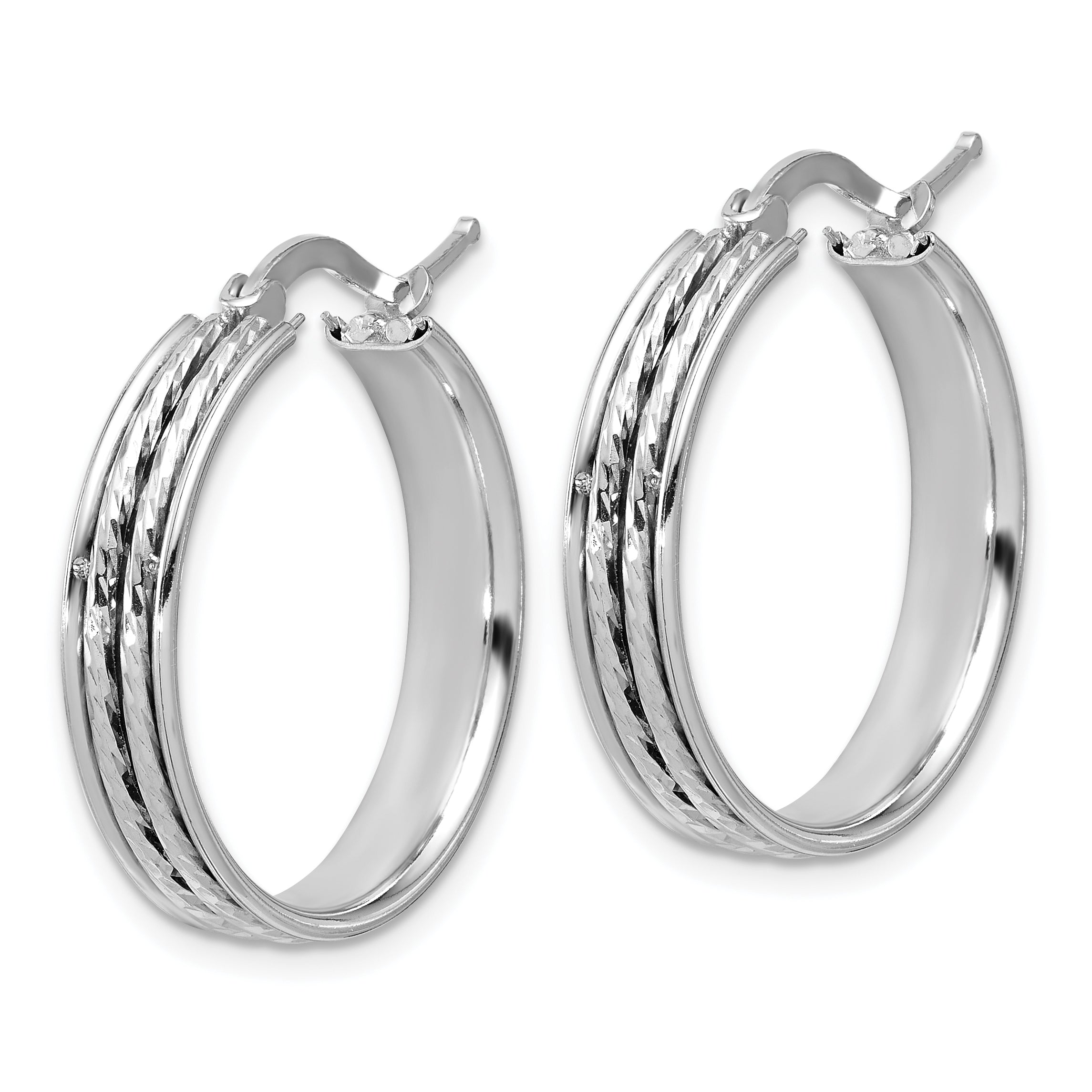 SS RH-plated Polished and D/C 25x5mm Round Hoop Earrings Secondary image