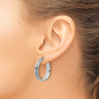 SS RH-plated Polished and D/C 25x5mm Round Hoop Earrings