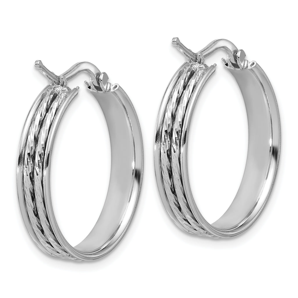 SS RH-plated Polished and D/C 25x5mm Round Hoop Earrings