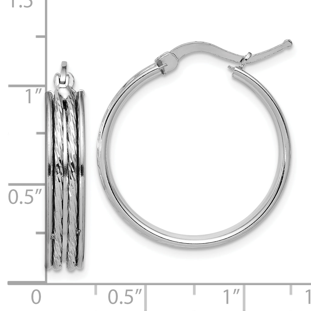 SS RH-plated Polished and D/C 25x5mm Round Hoop Earrings