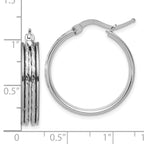 SS RH-plated Polished and D/C 25x5mm Round Hoop Earrings