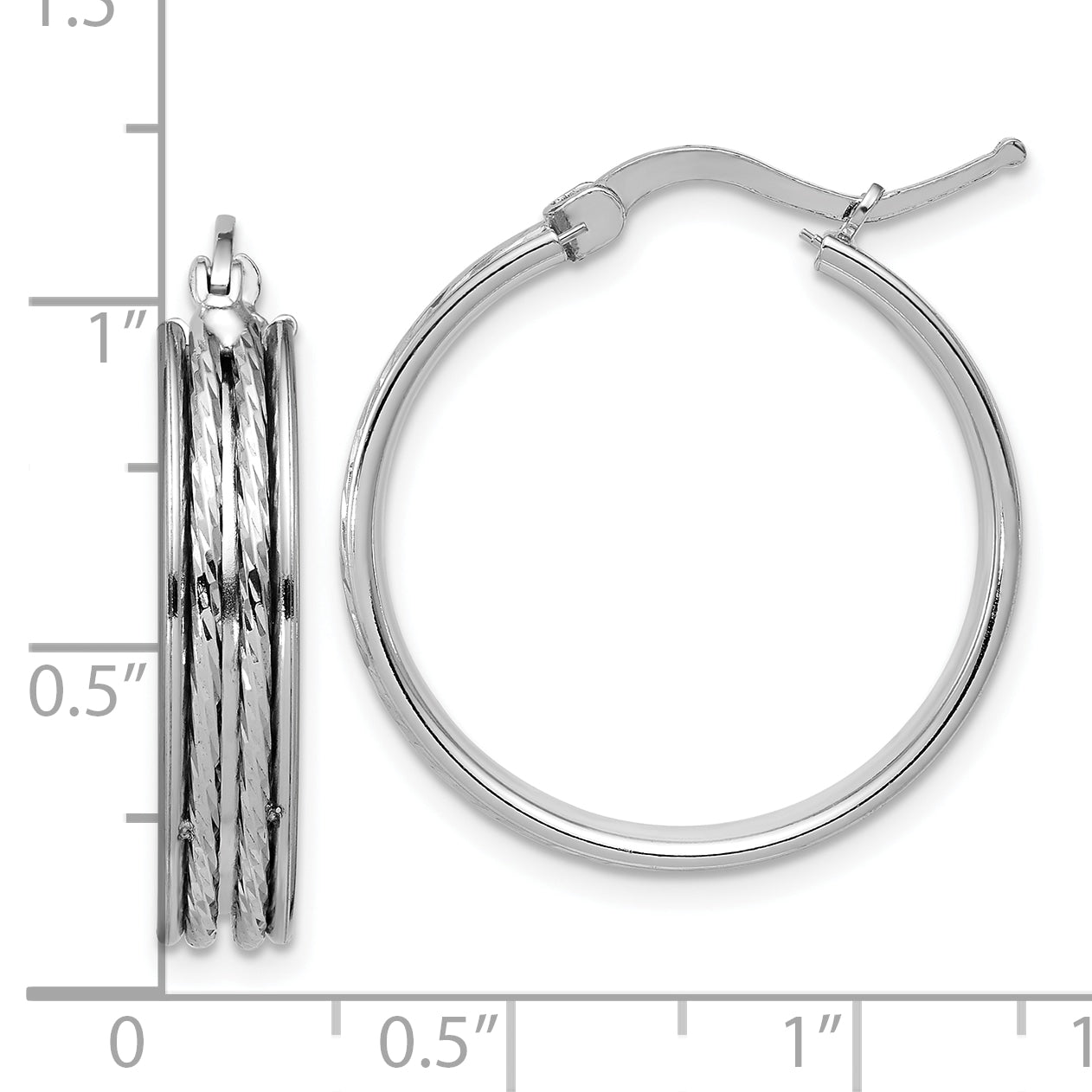 SS RH-plated Polished and D/C 25x5mm Round Hoop Earrings