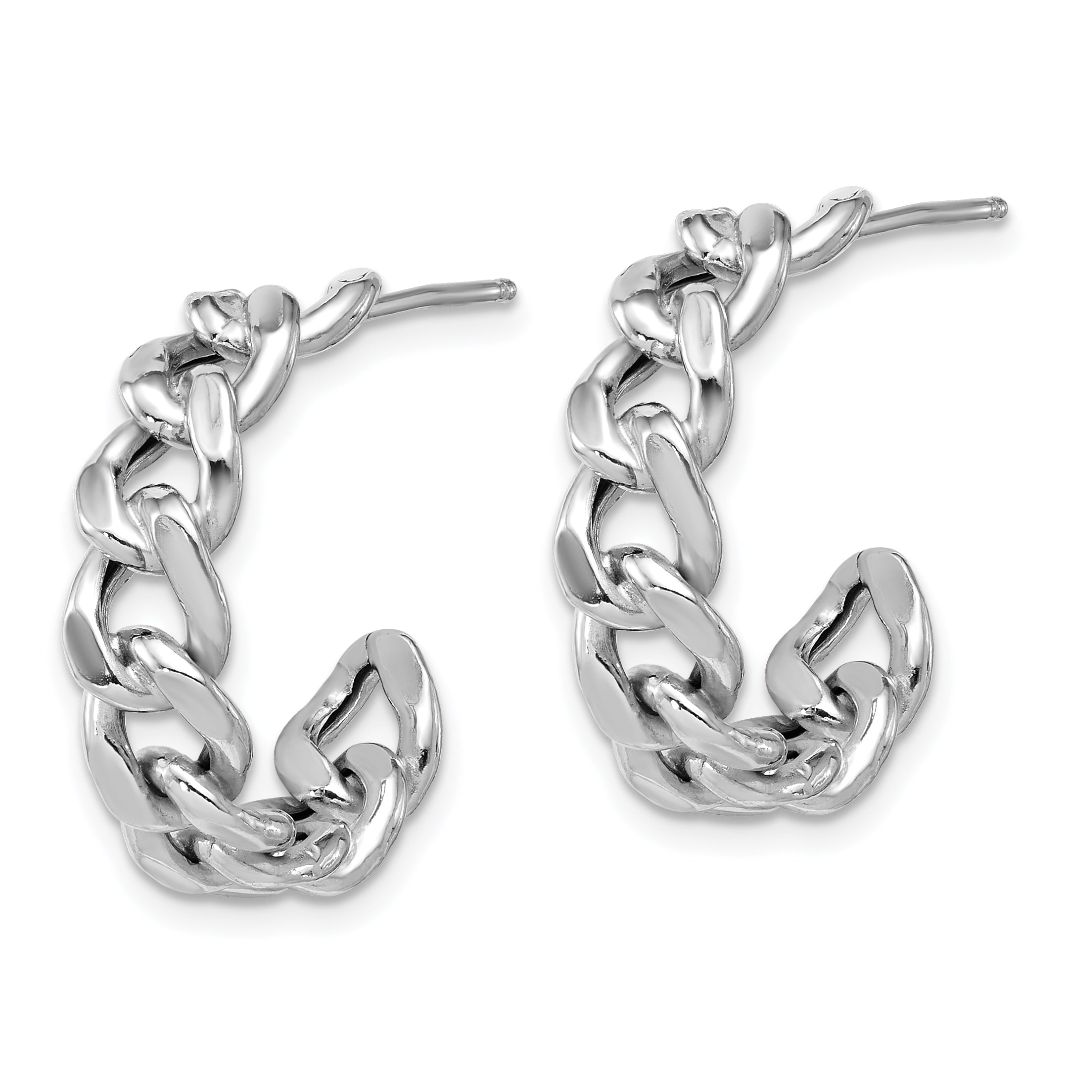 SS RH-pltd Polished 24x6.5mm Curb Link Post C-Hoop Earrings Secondary image