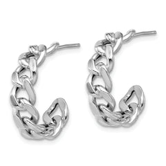 SS RH-pltd Polished 24x6.5mm Curb Link Post C-Hoop Earrings