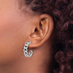 SS RH-pltd Polished 24x6.5mm Curb Link Post C-Hoop Earrings