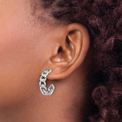 SS RH-pltd Polished 24x6.5mm Curb Link Post C-Hoop Earrings