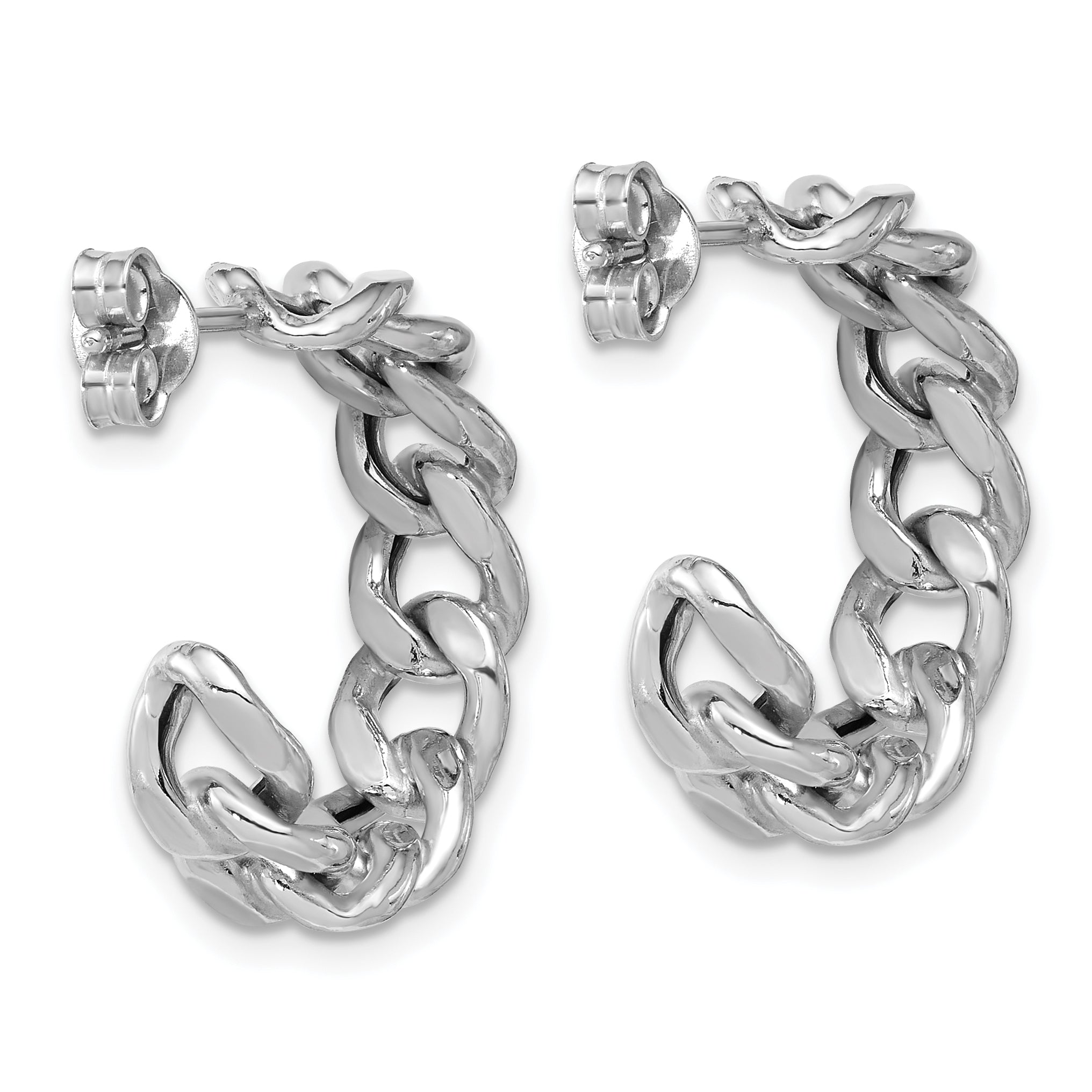 SS RH-pltd Polished 24x6.5mm Curb Link Post C-Hoop Earrings