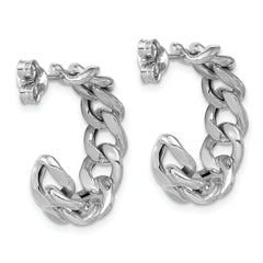 SS RH-pltd Polished 24x6.5mm Curb Link Post C-Hoop Earrings