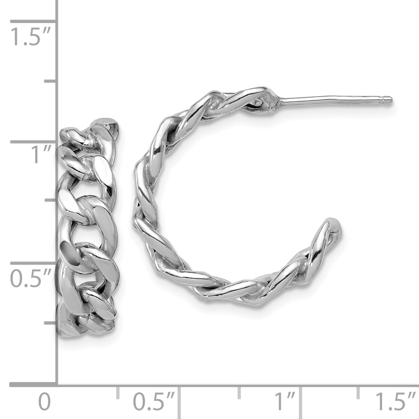 SS RH-pltd Polished 24x6.5mm Curb Link Post C-Hoop Earrings