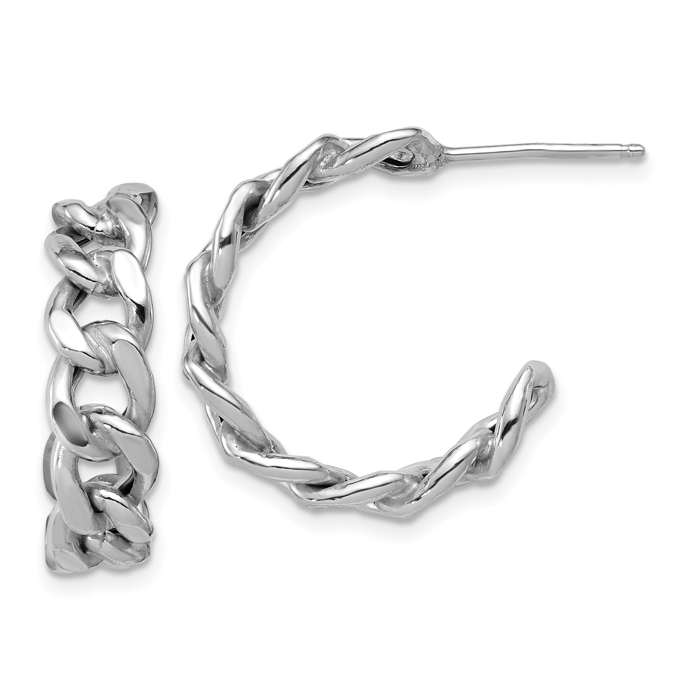 SS RH-pltd Polished 24x6.5mm Curb Link Post C-Hoop Earrings Main image