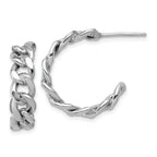 SS RH-pltd Polished 24x6.5mm Curb Link Post C-Hoop Earrings
