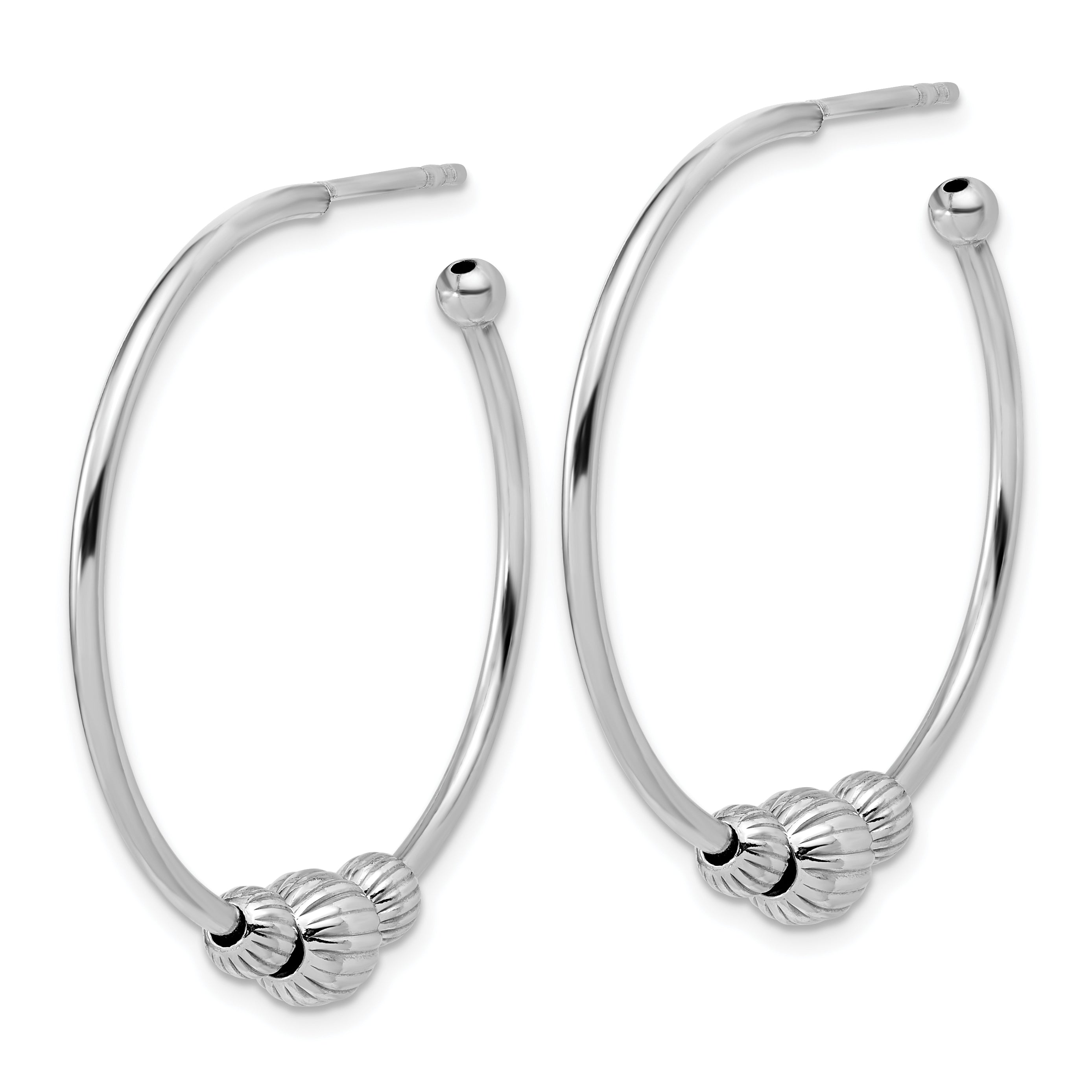 Sterling Silver Rhodium-Plated with Beads Post Hoop Earrings