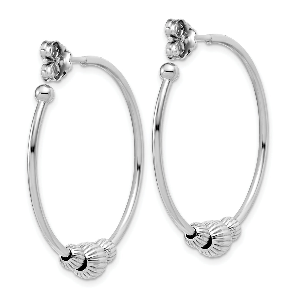 Sterling Silver Rhodium-Plated with Beads Post Hoop Earrings