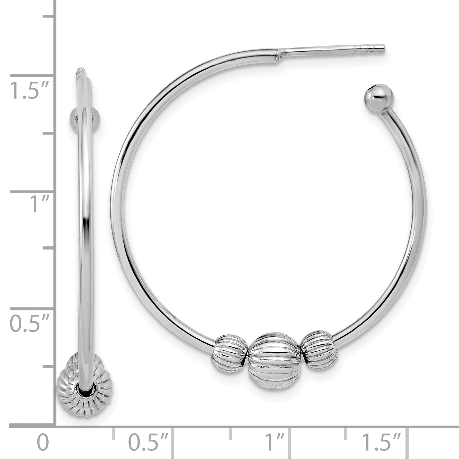 Sterling Silver Rhodium-Plated with Beads Post Hoop Earrings