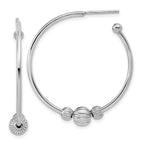Sterling Silver Rhodium-Plated with Beads Post Hoop Earrings