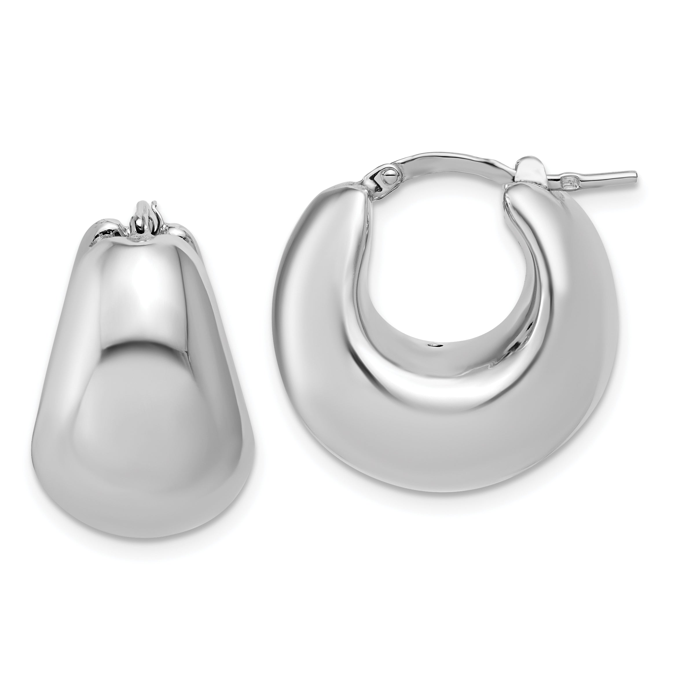 Sterling Silver Rhodium-plated Polished Puffed Hoop Earrings Main image