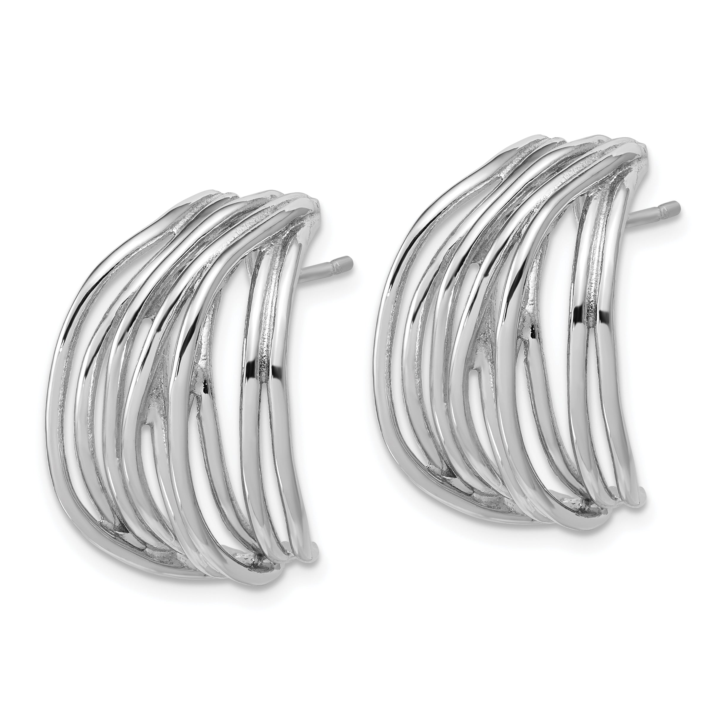 Sterling Silver Rh-Plated Polished C-Hoop Post Earrings