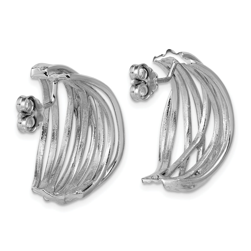 Sterling Silver Rh-Plated Polished C-Hoop Post Earrings
