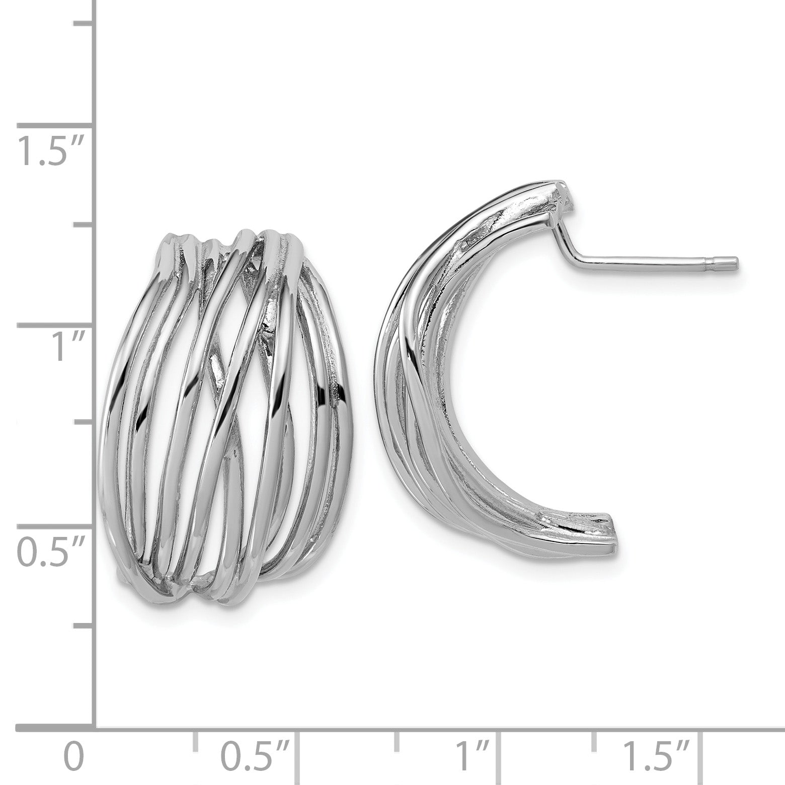 Sterling Silver Rh-Plated Polished C-Hoop Post Earrings