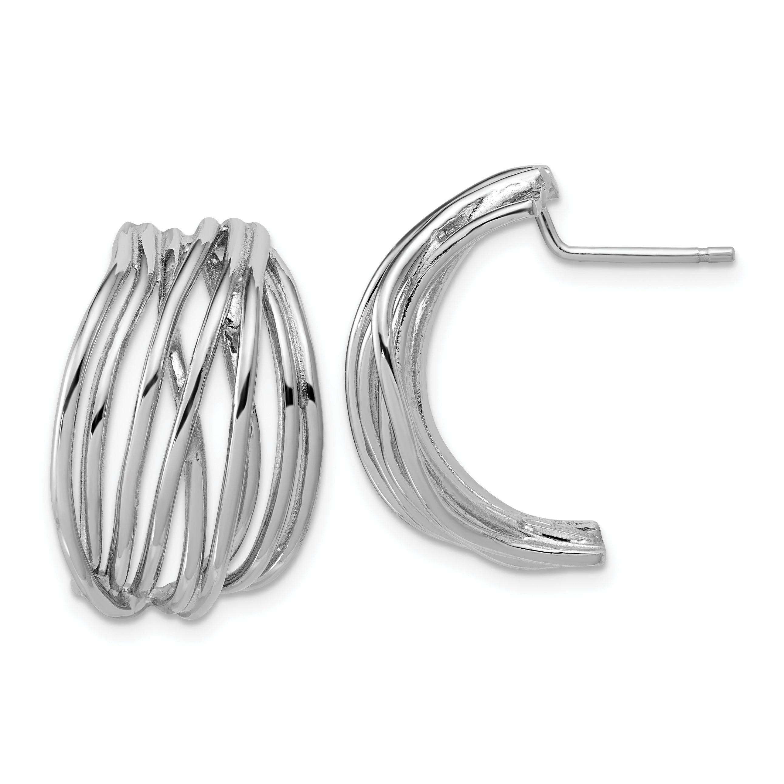 Sterling Silver Rh-Plated Polished C-Hoop Post Earrings