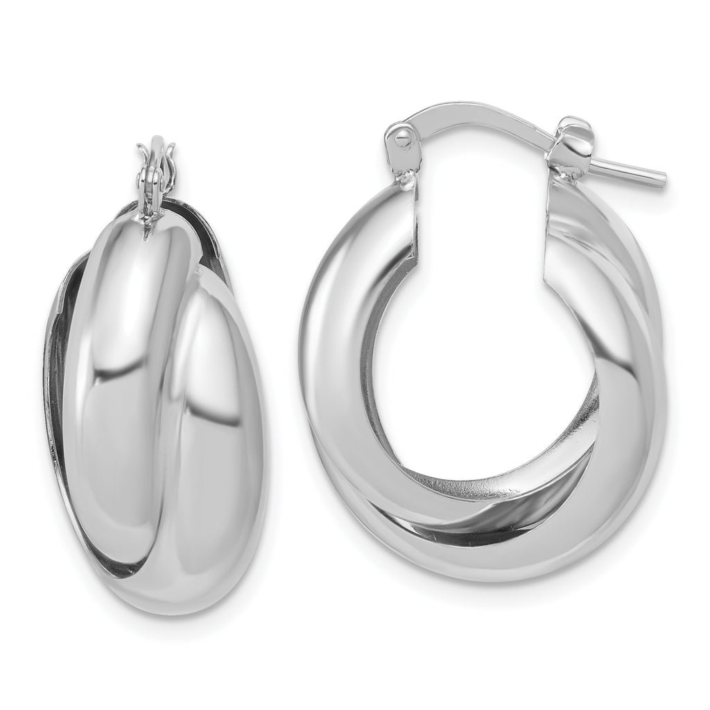 Sterling Silver Rhodium-Plated Polished Twisted Hoop Earrings