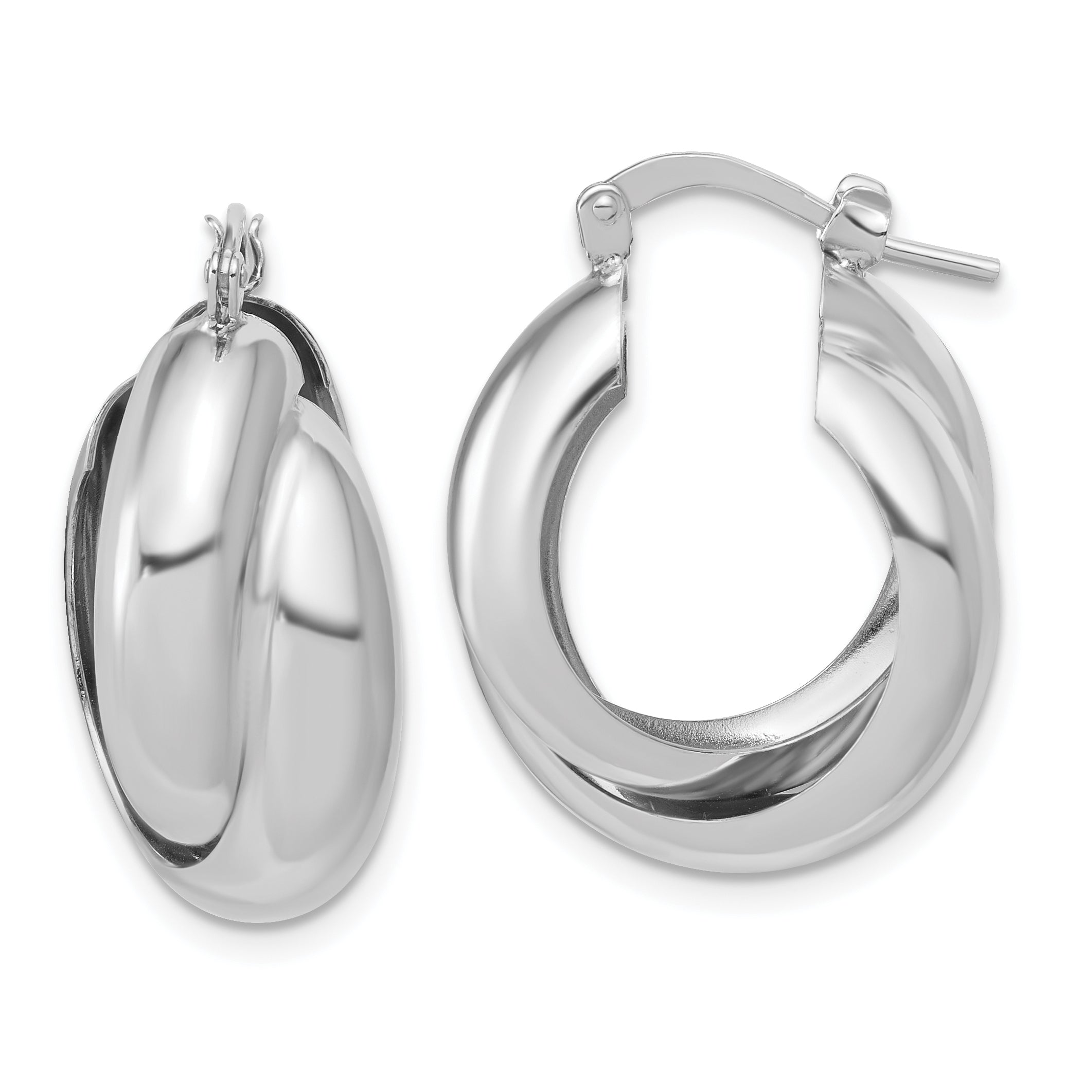 Sterling Silver Rhodium-Plated Polished Twisted Hoop Earrings